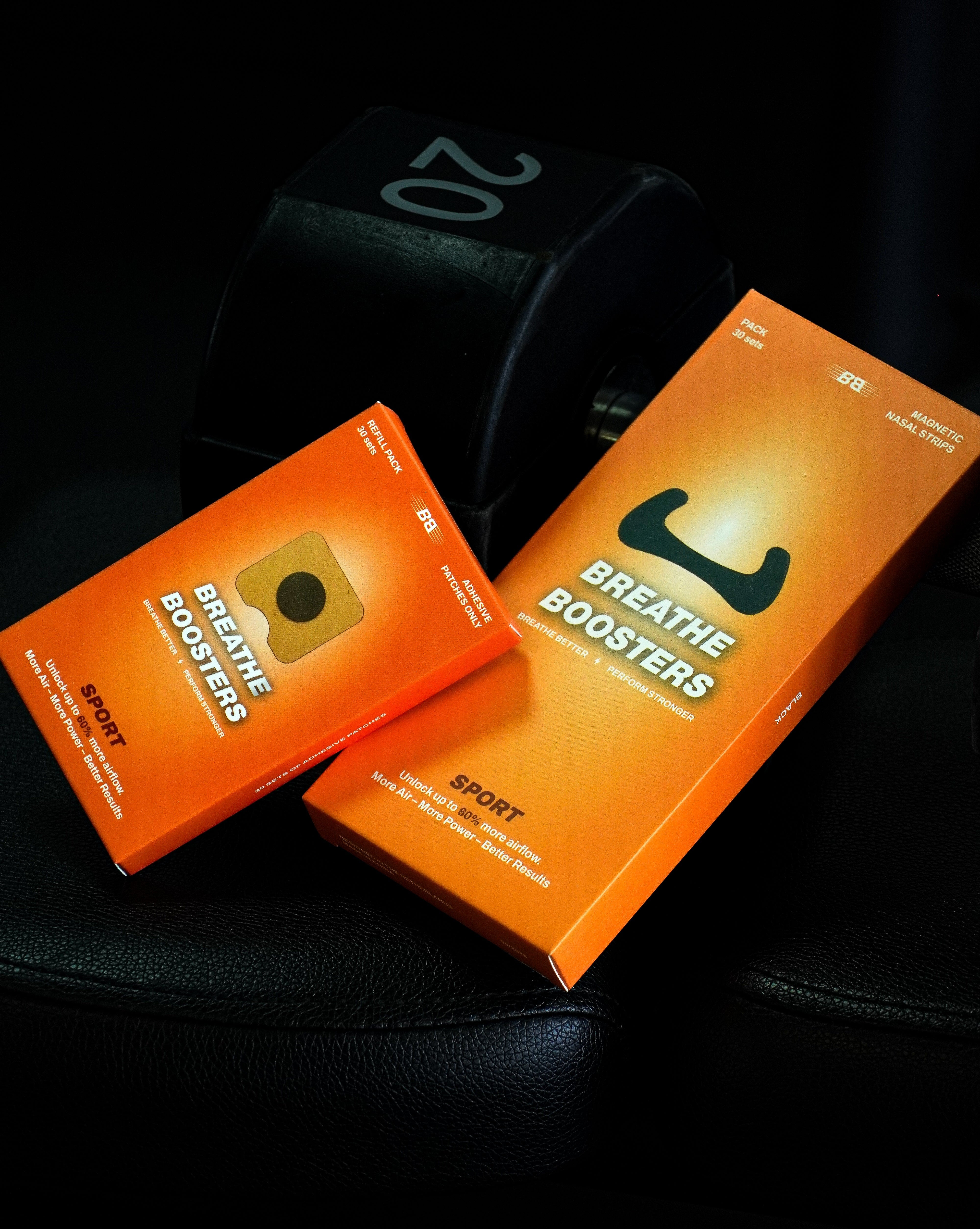Verpakkingen van Breathe Boosters magnetische neusstrips voor sport en slaap